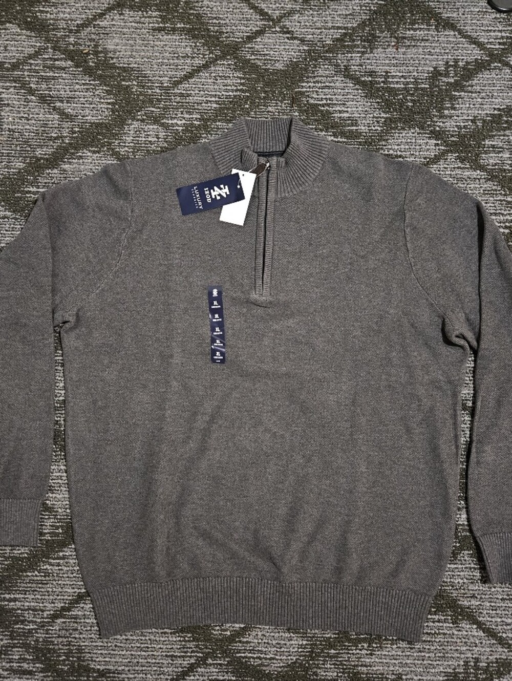 Izod Men's Luxury Classics Zip-Neck Sweater in Gray